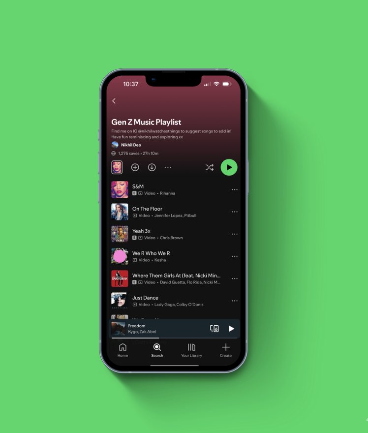 Gen Z music playlist on a phone